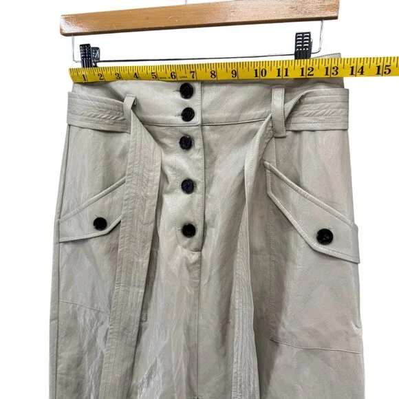 Rails Edem Midi Skirt Womens Dune Biege Faux Leather Button Belted Slit Size S